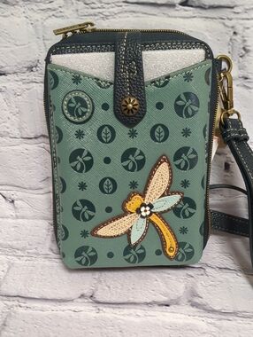 Chala Green Printed Crossbody Bag with Floral Applique